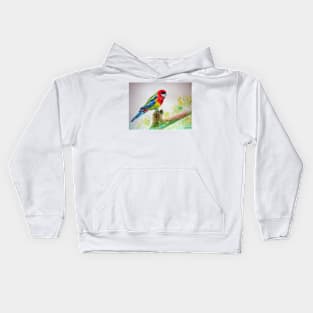 Colourful Rosella On a Branch Watercolor Painting Kids Hoodie